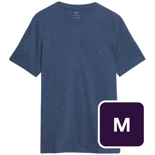 M&S Mens Pure Cotton Crew Neck T-Shirt, M, Denim