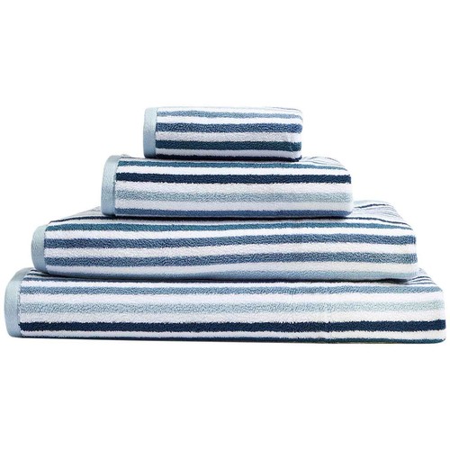 M&S Pure Cotton Striped Towel, Bath Towel, Blue thumbnail 2