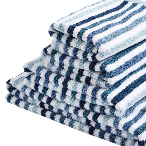 M&S Pure Cotton Striped Towel, Bath Towel, Blue thumbnail 3