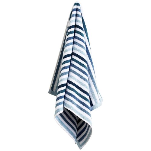 M&S Pure Cotton Striped Towel, Bath Towel, Blue thumbnail 5