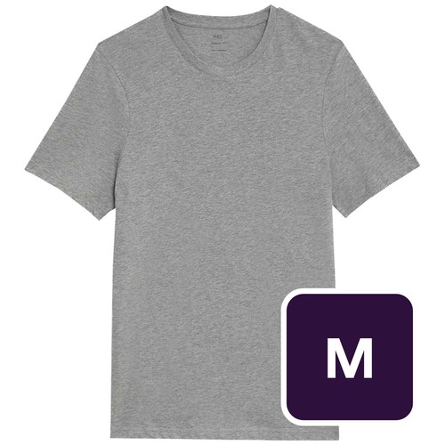 M&S Regular Fit Pure Cotton Crew Neck T-Shirt, M, Grey Marl