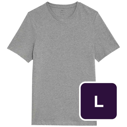 M&S Regular Fit Pure Cotton Crew Neck T-Shirt, L, Grey Marl