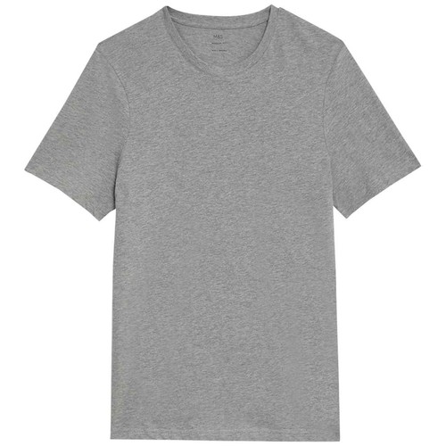 M&S Regular Fit Pure Cotton Crew Neck T-Shirt, XL, Grey Marl