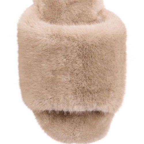 M&S Faux Fur Open Toe Slider Slippers, Size 5, Natural thumbnail 2