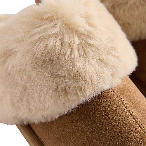 M&S Suede Faux Fur Trim Mule Slipper, Size 6, Chestnut thumbnail 3