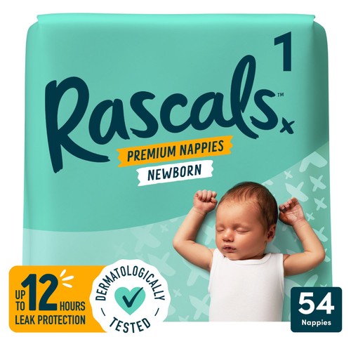 Rascals Premium Nappies, Size 1 (3-5kg) thumbnail 2