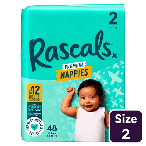 Rascals Premium Nappies, Size 2 (4-8kg)
