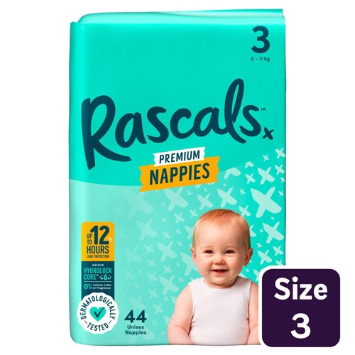 Rascals Premium Nappies, Size 3 (6-11kg)