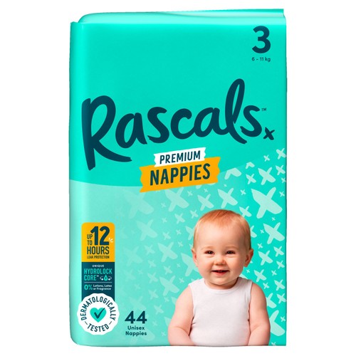 Rascals Premium Nappies, Size 3 (6-11kg) thumbnail 2