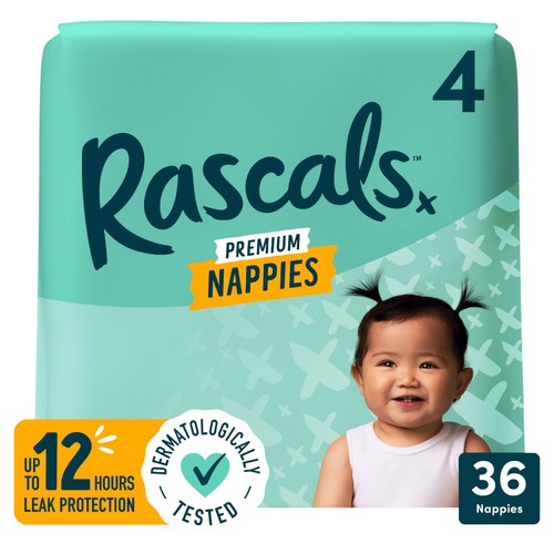 Rascals Premium Nappies, Size 4 (10-15kg) thumbnail 2