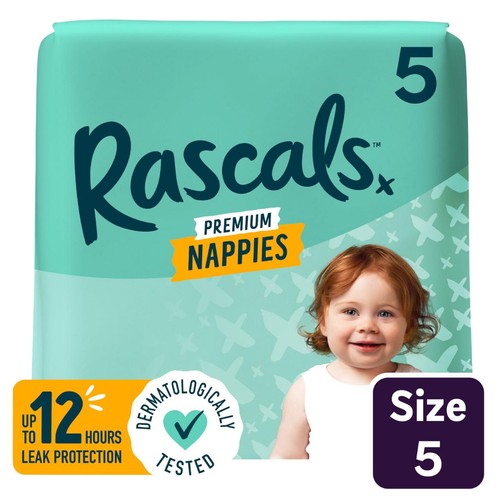 Rascals Premium Nappies, Size 5 (13-18kg)