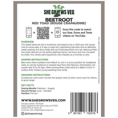 She Grows Veg Beetroot Red Toad Seeds thumbnail 3