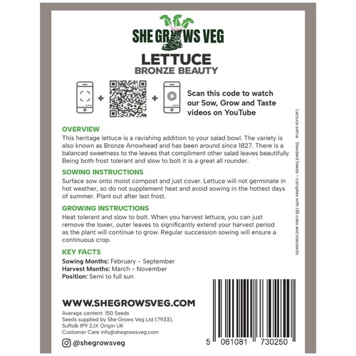 She Grows Veg Lettuce Bronze Beauty Seeds thumbnail 3