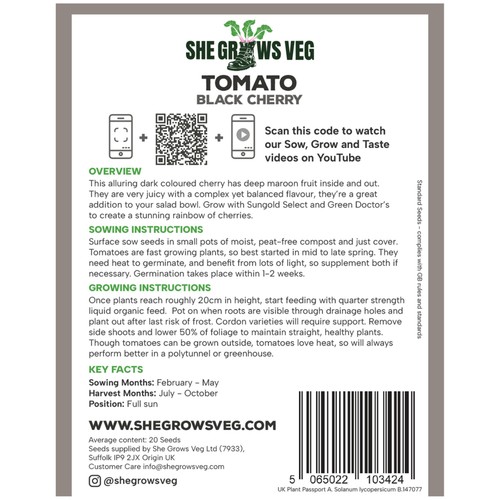 She Grows Veg Tomato Black Cherry Seeds thumbnail 3