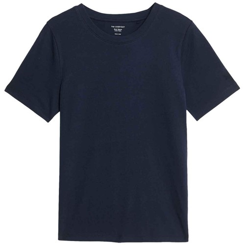 M&S Womens Pure Cotton Everyday Fit T-Shirt, 10, Navy