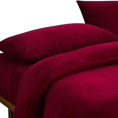 M&S Teddy Fleece Bedding Set, Super King Size, Burgundy