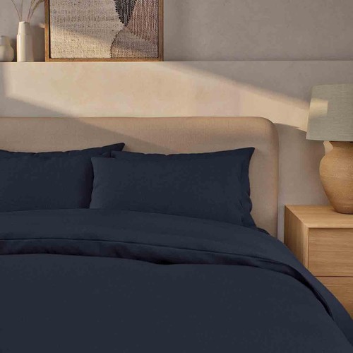 M&S Pure Brushed Cotton Bedding Set, King, Midnight Navy thumbnail 3