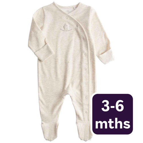 M&S Little Monster Sleepsuit, 3-6 Months, Cream