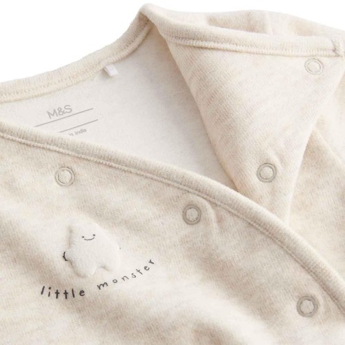 M&S Little Monster Sleepsuit, 3-6 Months, Cream thumbnail 3