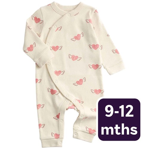 M&S Heart Print Sleepsuit, 9-12 Months. Light Cream