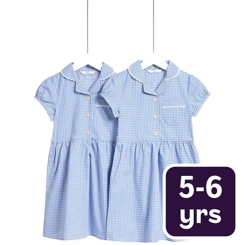 M&S Girls Cotton Rich School Dresses, 5-6 Years, Light Blue