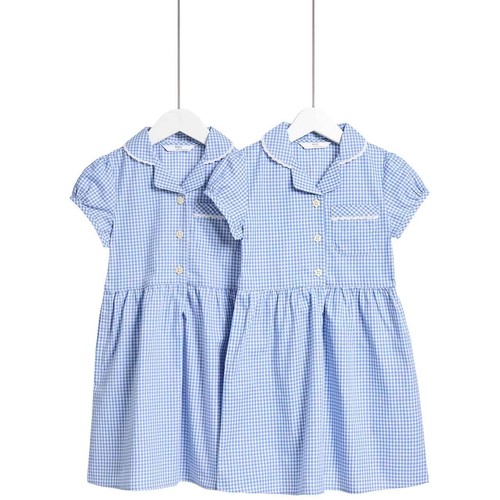 M&S Girls Cotton Rich School Dresses, 9-10 Years, Light Blue