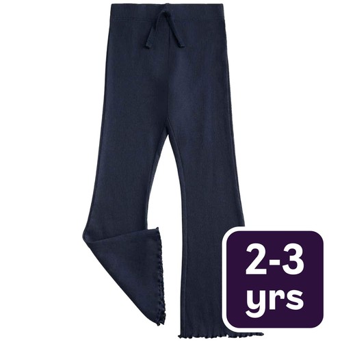 M&S Cotton Rich Ribbed Flared Leggings, 2-3 Years, Navy