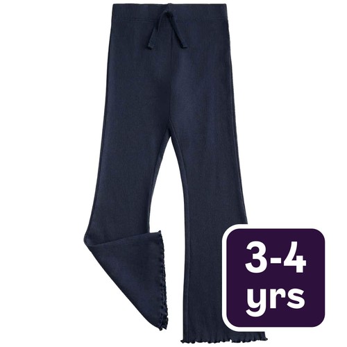 M&S Cotton Rich Ribbed Flared Leggings, 3-4 Years, Navy