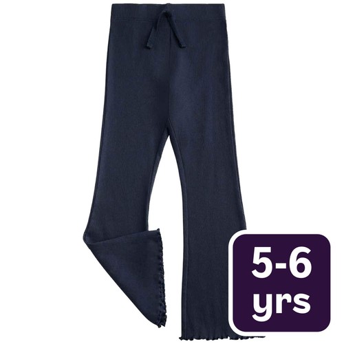 M&S Cotton Rich Ribbed Flared Leggings, 5-6 Years, Navy