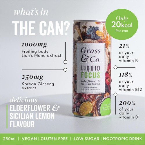 Grass & Co. Liquid FOCUS Lion's Mane Nootropic Drink  thumbnail 2
