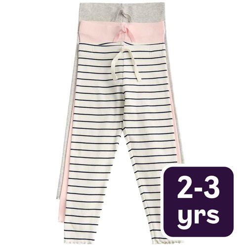 M&S Cotton Rich Striped Leggings, 2-3 Years, Pink