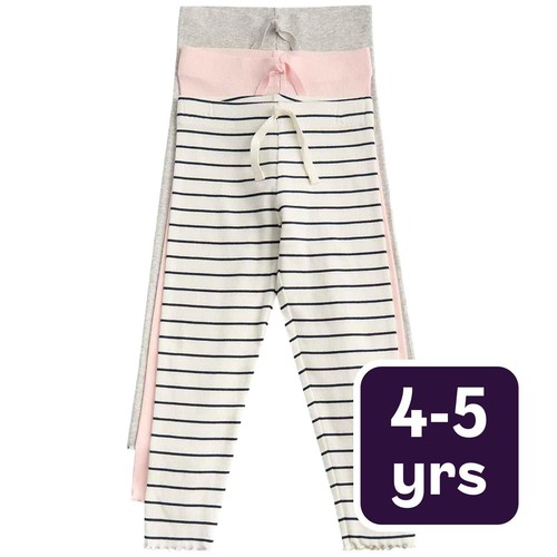 M&S Cotton Rich Striped Leggings, 4-5 Years, Pink