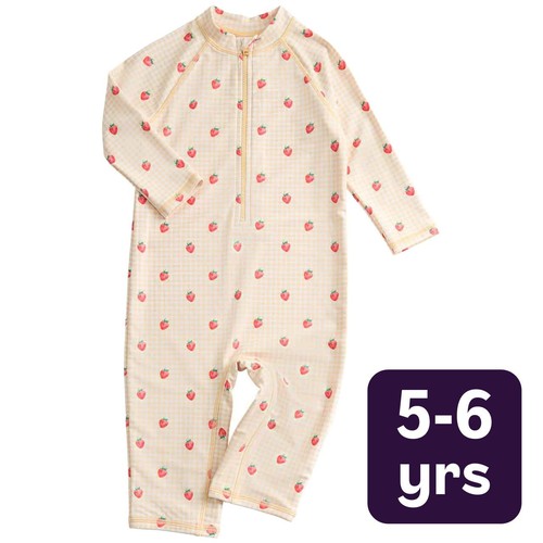 M&S Gingham Long Sleeve Swimsuit, 5-6 Years, Yellow