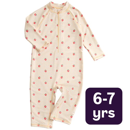 M&S Gingham Long Sleeve Swimsuit, 6-7 Years, Yellow