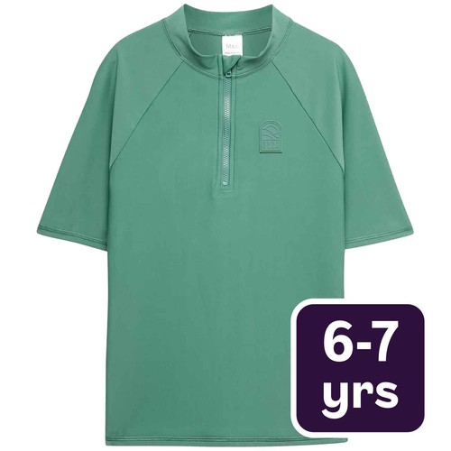 M&S Boys Round Neck Rash Vest, 6-7 Years, Green