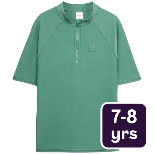 M&S Boys Round Neck Rash Vest, 7-8 Years, Green