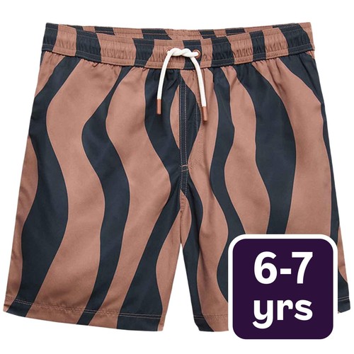 M&S Boys Wavy Patterned Swim Shorts, 6-7 Years,, Brown
