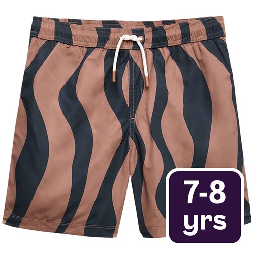 M&S Boys Wavy Patterned Swim Shorts, 7-8 Years, Brown