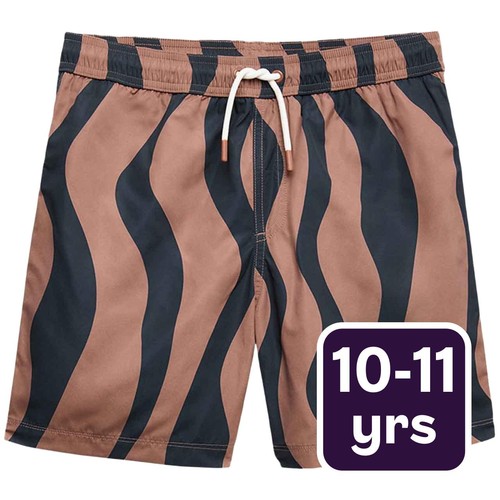 M&S Boys M&S Wavy Patterned Swim Shorts, 10-11 Years, Brown