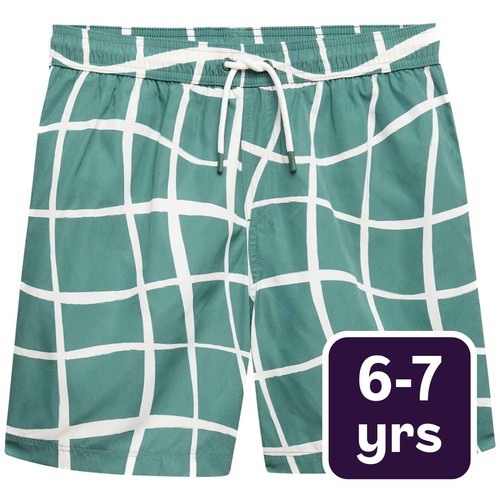 M&S Boys Patterned Swim Shorts, 6-7 Years, Green