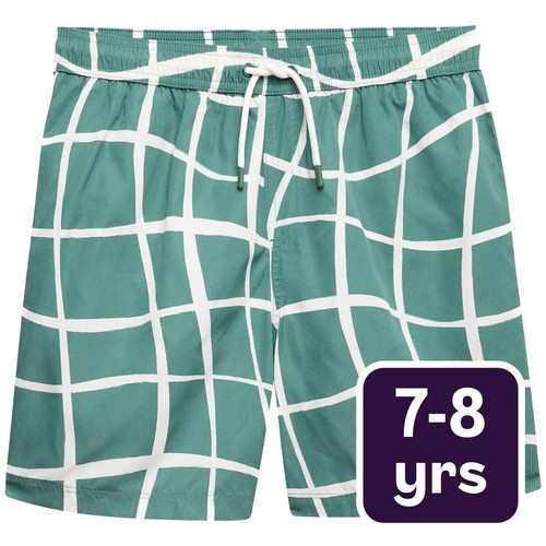 M&S Boys Patterned Swim Shorts, 7-8 Years, Green