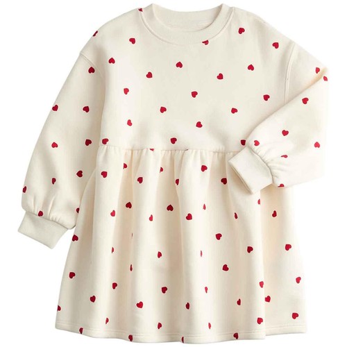 M&S Girls Ditsy Heart Dress, 6-7 Years, Ecru Mix thumbnail 2