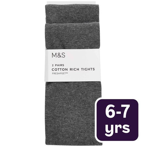 M&S Girls Cotton Rich School Tights, 6-7 Years, Grey