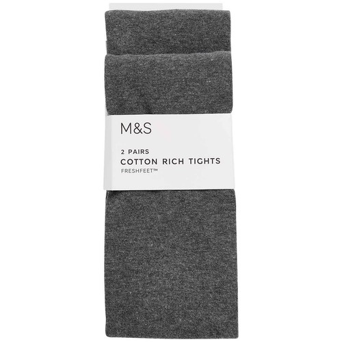 M&S Girls Cotton Rich School Tights, 6-7 Years, Grey thumbnail 2
