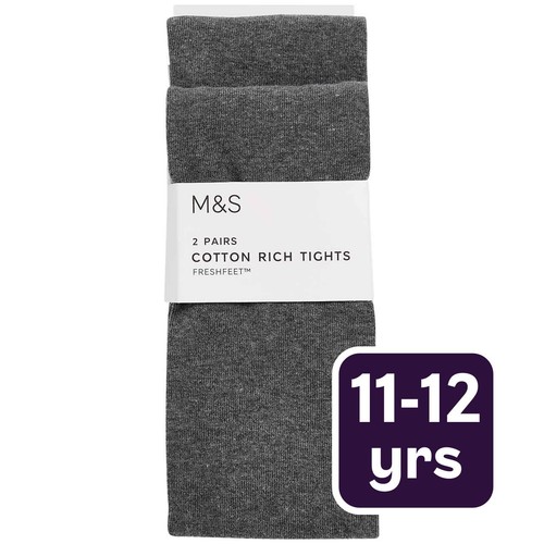 M&S Girls Cotton Rich School Tights, 11-12 Years, Grey