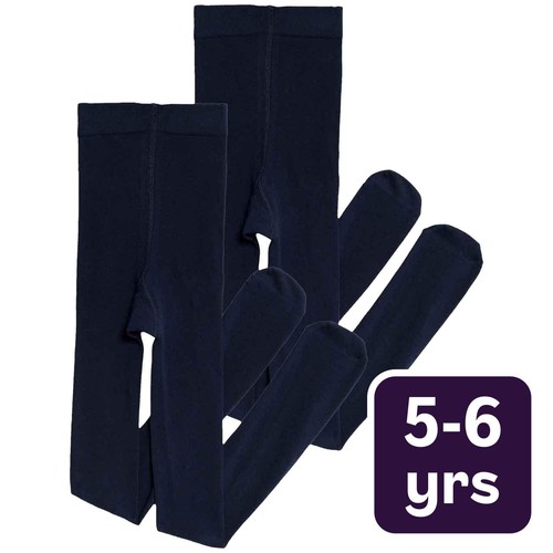 M&S Girls Cotton Rich School Tights, 5-6 Years, Navy