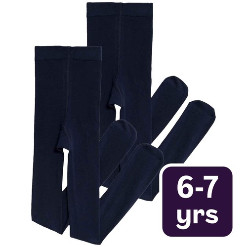 M&S Girls Cotton Rich School Tights, 6-7 Years, Navy