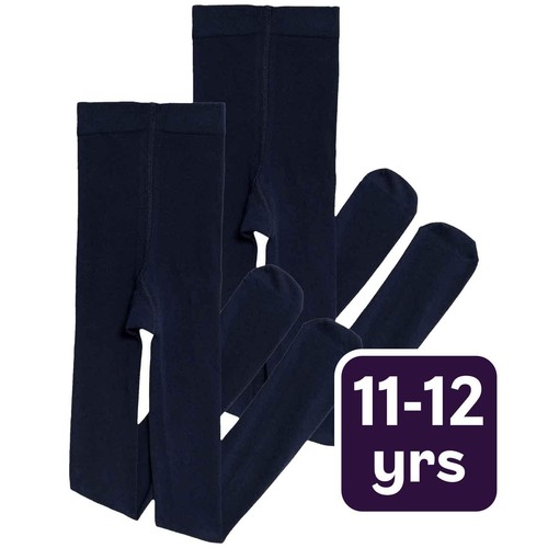 M&S Girls Cotton Rich School Tights, 11-12 Years, Navy