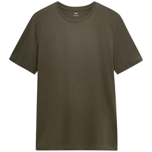 M&S Mens Pure Cotton Crew Neck T-Shirt, XXL, Forest Green