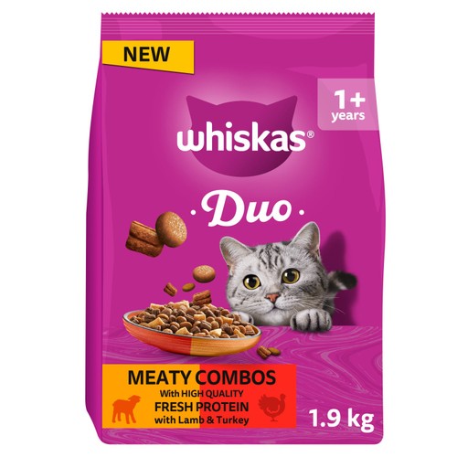 Whiskas 1+ Adult Complete Dry Duo Cat Food Meaty Combo 1.9kg